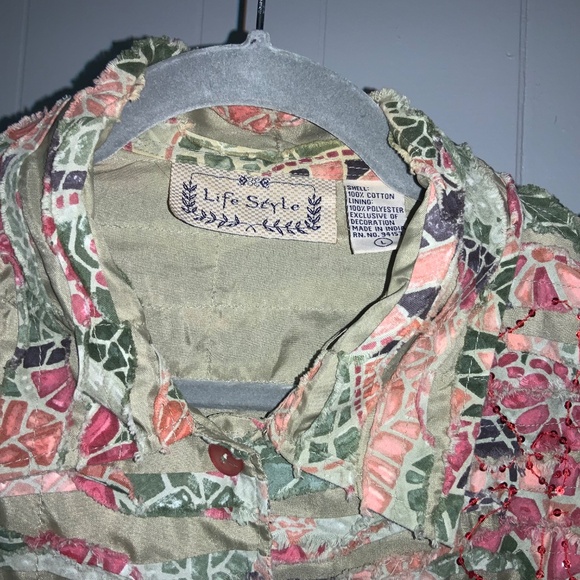 Life Style vintage beaded button front jacket Sz L lined art to wear dimensional - Picture 3 of 4